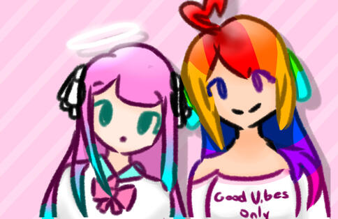 colored sketch of my 2 OCs, Vivi and Vibe