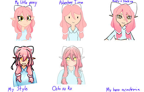 Evie (OC) in different art styles sheet